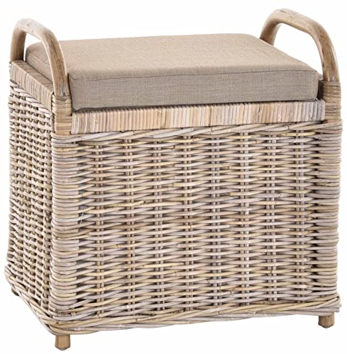 Korb-Outlet Rattan Sitzbank Sitzhocker mit Stauraum Rattanhocker mit Deckel Hocker (Natur Grau) von Korb-Outlet