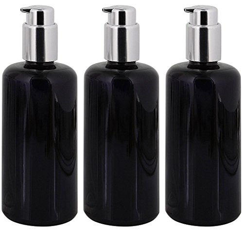 Violettglas Mironglas Gel-Spender Flasche silber Lotionspender Kosmetex Glas-Flasche, Miron Flakon, leer, 3× 200 ml Violettglas von Kosmetex