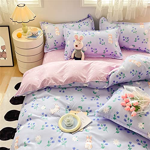 Koudi Mädchen Bettwäsche 155x220 Blumen Lila Violett Tulpe Motiv Wendebettwäsche Weiche Microfaser Bettbezug Set Bunny Bettdeckenbezug mit Reißverschluss und 80x80cm Kissenbezug von Koudi