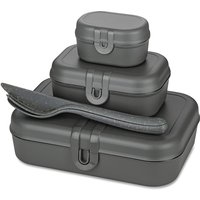 Koziol - Pascal Ready Lunchbox-Set mit Klikk Besteck, nature ash grey von Koziol