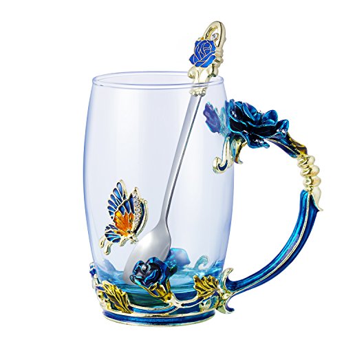 TEE Tasse Kaffee Becher Sonnenbrille-Cups & Löffel Schönes Einzigartiges Geschenk für Frauen Schmetterling Rose fein Blue rose x von Kpcuisite
