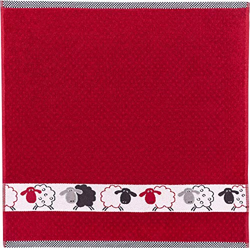 Kracht Frottier- Geschirrtuch "Schäfchen" rot, Größe 50 x 50 cm Frottier von KRACHT