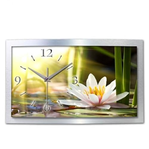 Kreative Feder Designer Wanduhr „Seerose“ - leise Funkuhr Größe 50x30cm grün in modernem Design WAA047FL von Kreative Feder