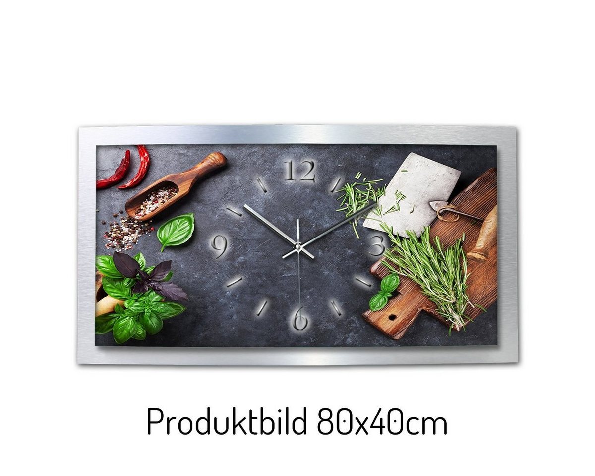 Kreative Feder Funkwanduhr 3D Designer-Wanduhr „Frische Kräuter“ aus gebürstetem Aluminium (3D-Wölbung, einzigartiges Zwei-Platten-Design, flüsterleises Uhrwerk) von Kreative Feder