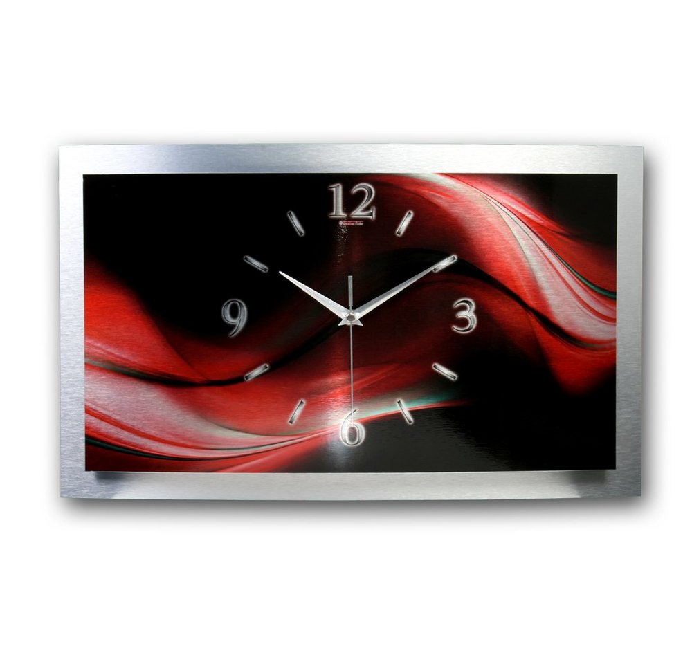 Kreative Feder Funkwanduhr 3D Designer-Wanduhr „Red Wave" aus gebürstetem Aluminium (3D-Wölbung, einzigartiges Zwei-Platten-Design, flüsterleises Uhrwerk) von Kreative Feder