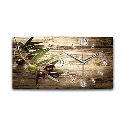 Kreative Feder Olive XXL Natur Küchenuhr Designer leise Funk Wanduhr Funkuhr modernes Design OHNE Ticken * (80x40cm Quarzuhr) von Kreative Feder