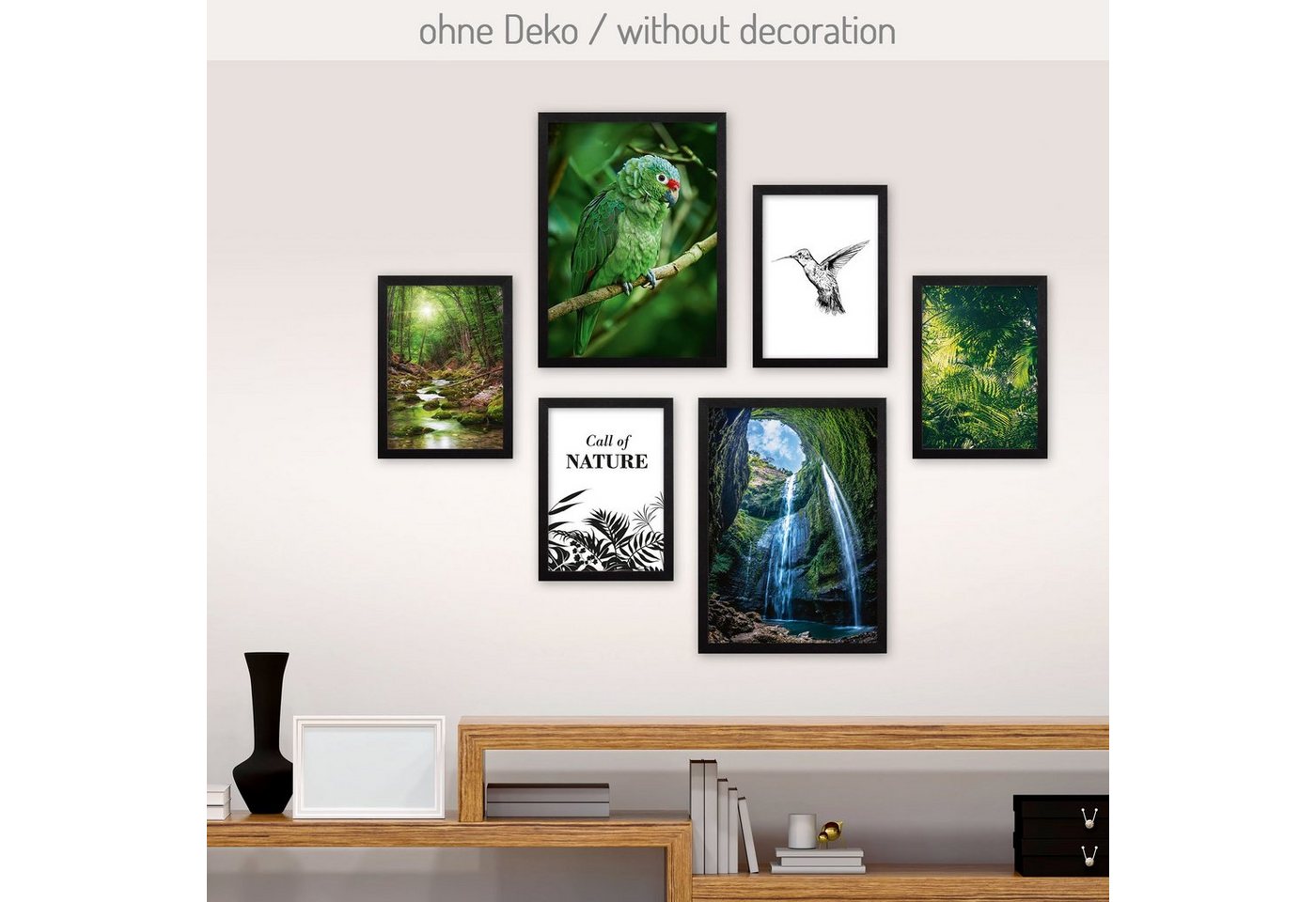 Kreative Feder Poster, Natur, Dschungel, Wald, Bäume, Wasserfall, Papagei, Vogel, Kolibri (Set, 6 St), 6-teiliges Poster-Set, Kunstdruck, Wandbild, Posterwand, Bilderwand, optional mit Rahmen, WP524 von Kreative Feder