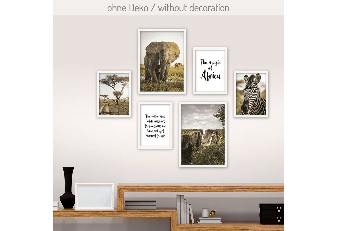 Poster, Natur, Landschaft, Afrika, Safari, Savanne, Zebra, Elefant, Reisen (Set, 6 St), 6-teiliges Poster-Set, Kunstdruck, Wandbild, Posterwand, Bilderwand, optional mit Rahmen, WP537 von Kreative Feder