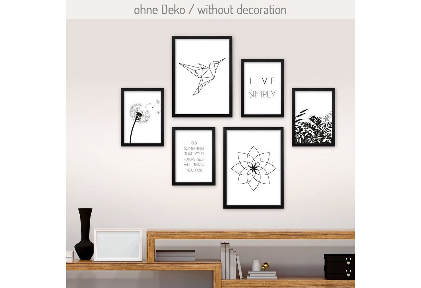 Kreative Feder Poster, Natur, Minimalismus, minimalistisch, schwarz-weiß, modern, Inspiration (Set, 6 St), 6-teiliges Poster-Set, Kunstdruck, Wandbild, Posterwand, Bilderwand, optional mit Rahmen, WP520 von Kreative Feder