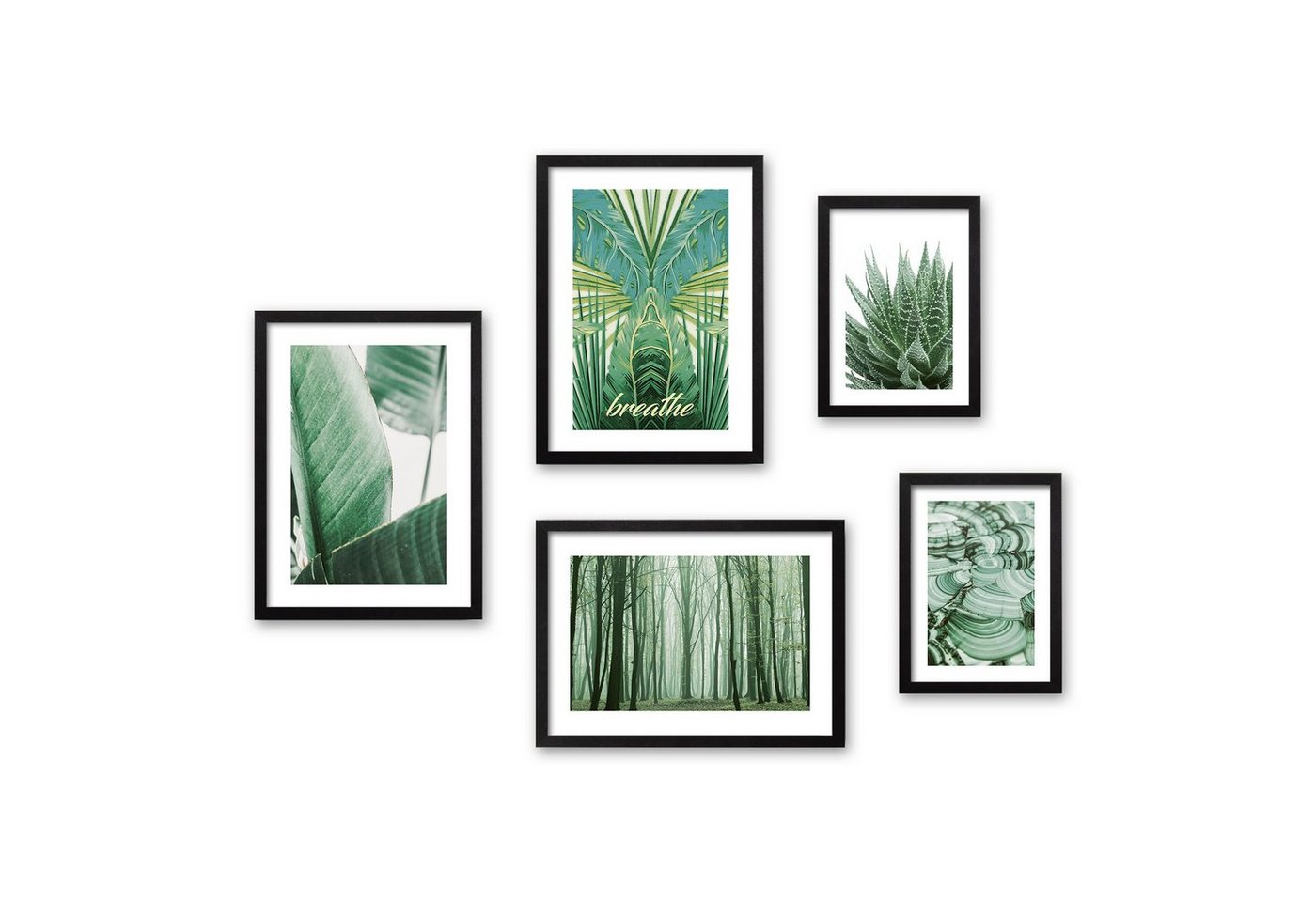 Kreative Feder Poster, Natur, Pflanzen, Grün, Wald, Blätter (Set, 5 St), 5-teiliges Poster-Set, Kunstdruck, Wandbild, Posterwand, Bilderwand, optional mit Rahmen, WP605 von Kreative Feder