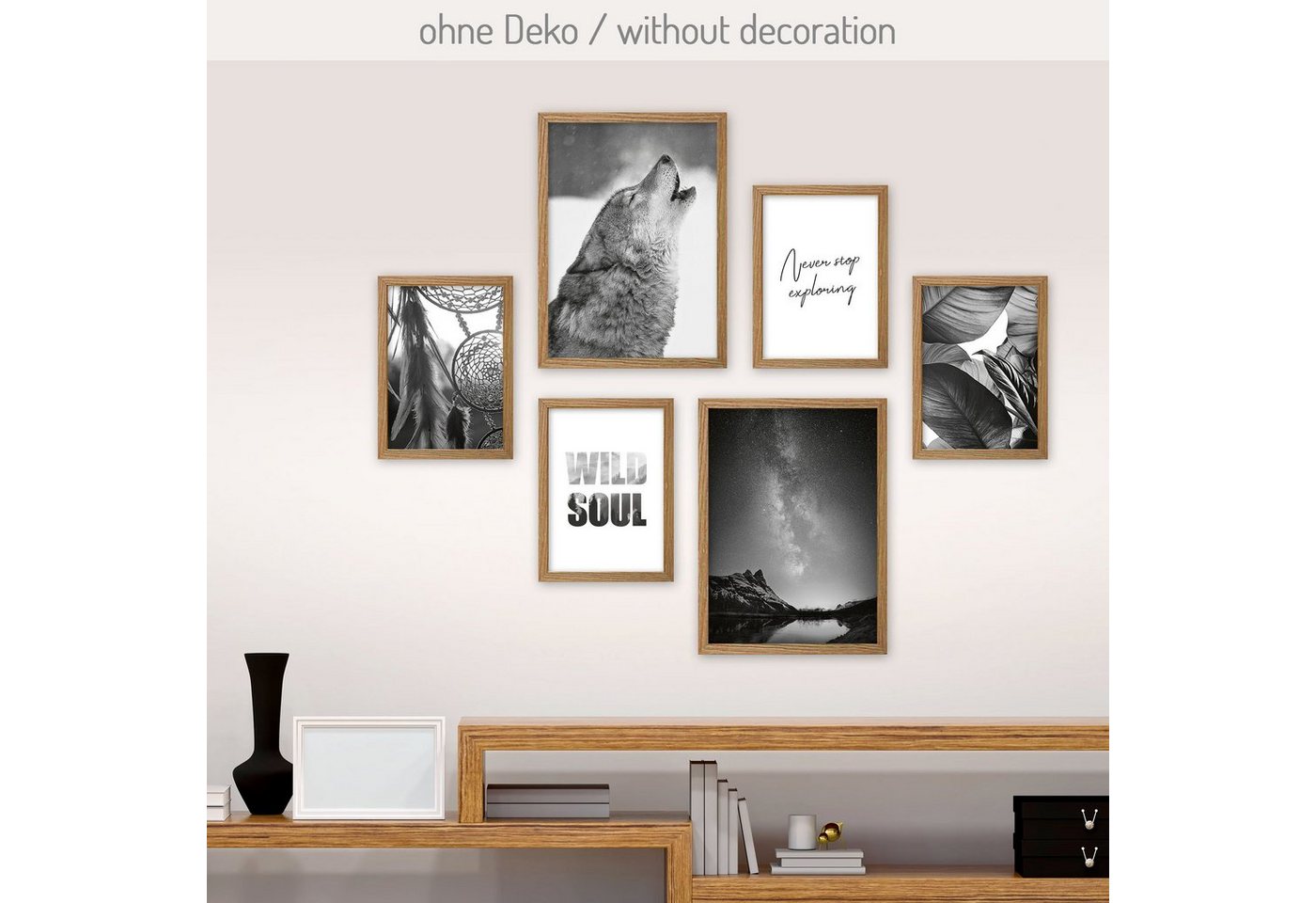 Kreative Feder Poster, Wolf, Natur, Landschaft, Traumfänger, Blätter, Spruch (Set, 6 St), 6-teiliges Poster-Set, Kunstdruck, Wandbild, Posterwand, Bilderwand, optional mit Rahmen, WP513 von Kreative Feder