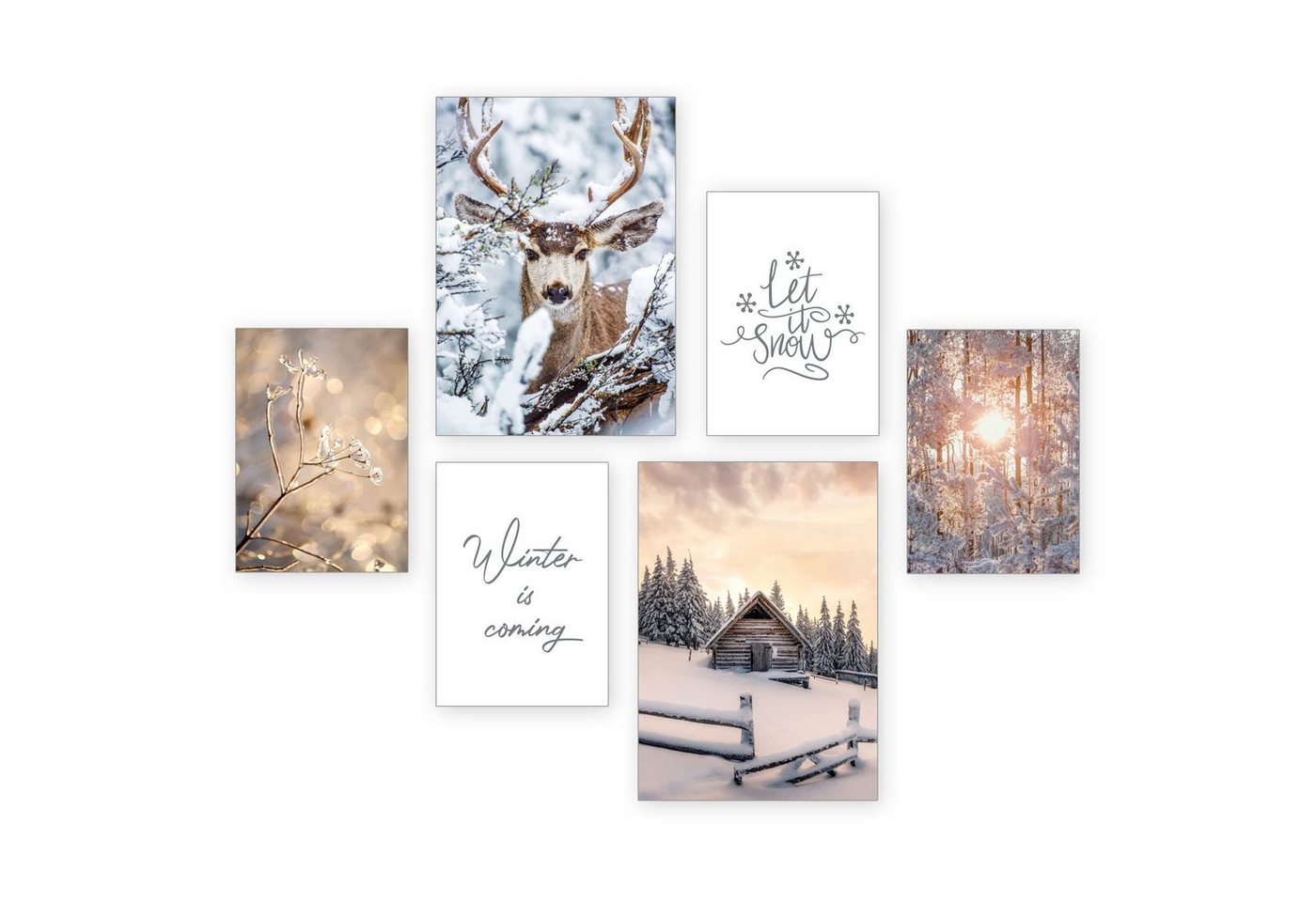 Poster Winter, Natur (Set, 6 St), 6-teiliges Poster-Set, Kunstdruck, Wandbild, Posterwand, Bilderwand, optional mit Rahmen, WP514 von Kreative Feder