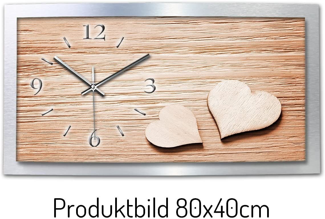 Kreative Feder Wanduhr 3D Designer-Wanduhr „Holz-Herz“ aus gebürstetem Aluminium (3D-Wölbung, einzigartiges Zwei-Platten-Design, flüsterleises Uhrwerk) von Kreative Feder