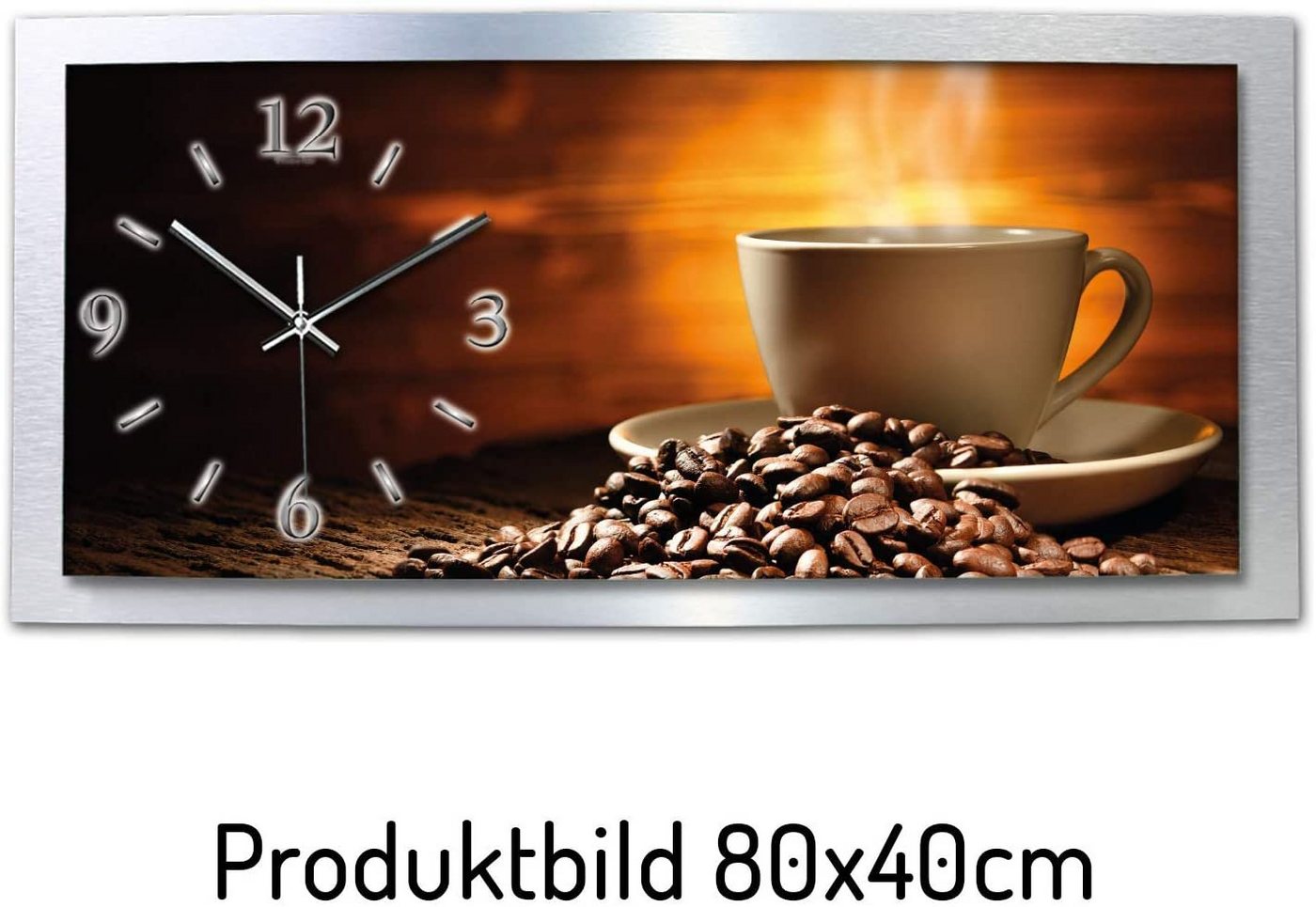 Kreative Feder Wanduhr 3D Designer-Wanduhr „Kaffee“ aus gebürstetem Aluminium (3D-Wölbung, einzigartiges Zwei-Platten-Design, flüsterleises Uhrwerk) von Kreative Feder