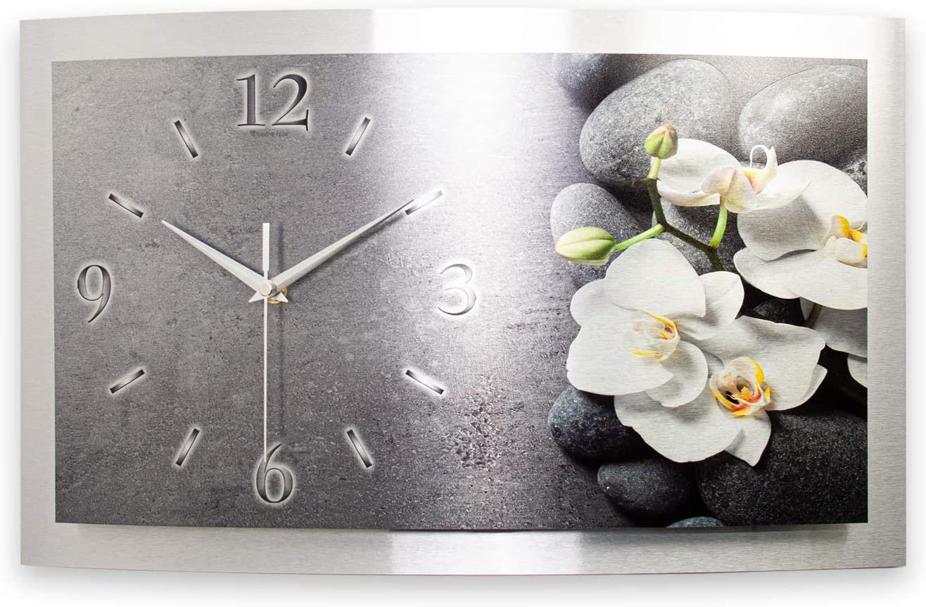 Kreative Feder Wanduhr 3D Designer-Wanduhr „Orchidee“ aus gebürstetem Aluminium (3D-Wölbung, einzigartiges Zwei-Platten-Design, flüsterleises Uhrwerk) von Kreative Feder