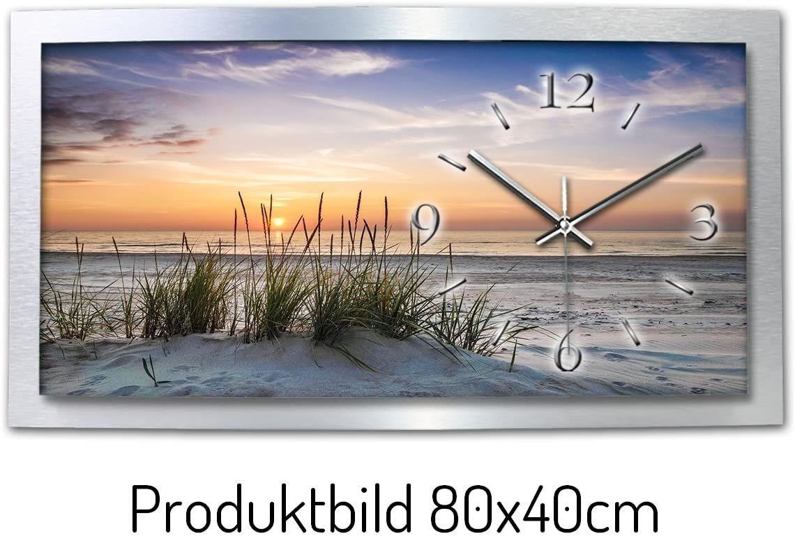 Kreative Feder Wanduhr 3D Designer-Wanduhr „Sandstrand“ aus gebürstetem Aluminium (3D-Wölbung, einzigartiges Zwei-Platten-Design, flüsterleises Uhrwerk) von Kreative Feder