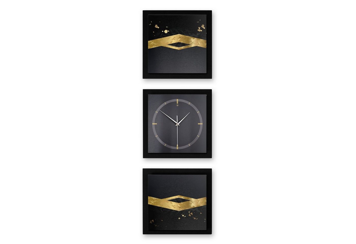 Kreative Feder Wanduhr Gold on Black (ohne Ticken, Funk- oder Quarzuhrwerk, elegant, außergewöhnlich, modern) von Kreative Feder