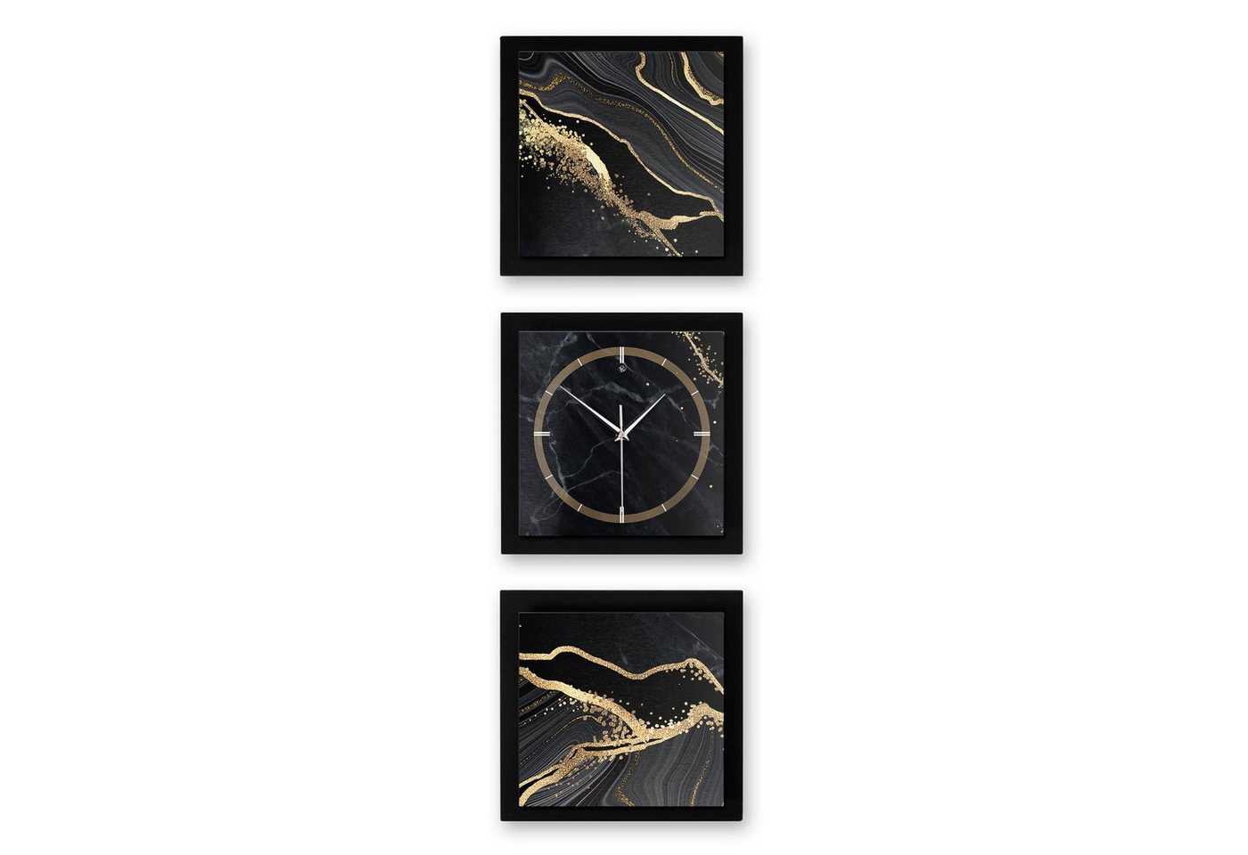 Kreative Feder Wanduhr Gold & Black Marble (ohne Ticken, Funk- oder Quarzuhrwerk, elegant, außergewöhnlich, modern) von Kreative Feder