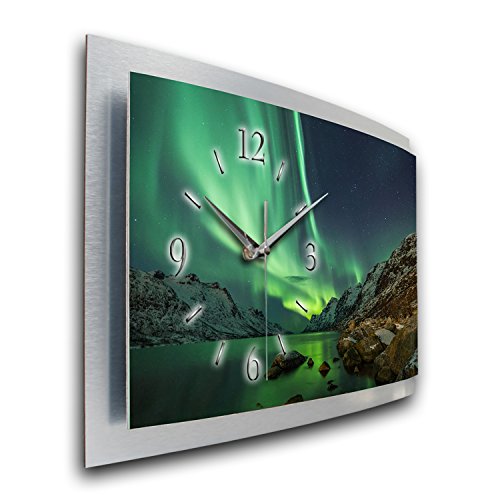 Kreative Feder Wanduhr Polarlicht Naturwunder 3D XXL Designer leise Funk Motiv Funkuhr Wandbild modernes Design WAA054FL (50x30cm) von Kreative Feder