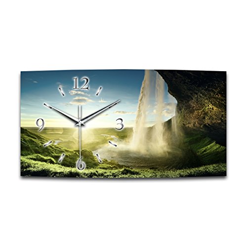 Kreative Feder Wasserfall Landschaft XXL Designer leise Funk Wanduhr Funkuhr modernes Design * Made in Germany* WA051FL (50x25cm) von Kreative Feder