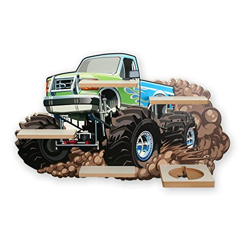 Regal „Monstertruck“ geeignet für Toniebox und Tonies inkl. 40 Metallplättchen für Flexible Befestigung der Tonie Figuren (Monstertruck) von Kreative Feder