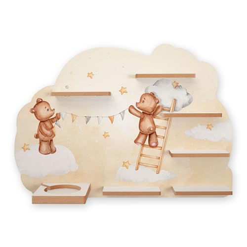 Sammel-Regal „Teddys beim Schmücken“ Regal geeignet für Tonie Box und Tonies Wandregal für Musikbox und Figuren ideales Kinder-Regal zum Spielen und Sammeln ca. 55x41 cm (Teddys beim Schmücken) von Kreative Feder