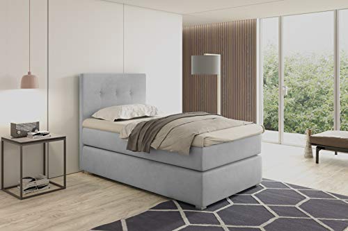 KREATIVE FURNITURE & DESIGN Boxspringbett 80x200 mit Bettkasten - Einzelbett mit Bonell-Matratze und Topper - Bett mit Kopfteil für Ihr Schlafzimmer (Hellgrau) von KREATIVE FURNITURE & DESIGN