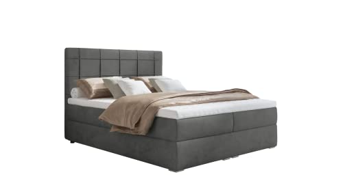 MOONB- 3 | Bari Boxspringbett 140x200, Doppelbett, boxspringbett bett mit bettkasten, Bonell-Matratze und Topper, Doppelbett, Polsterbett mit bettkasten, Schlafzimmer (140 x 200 cm, Grau) von Kreative Furniture & Design