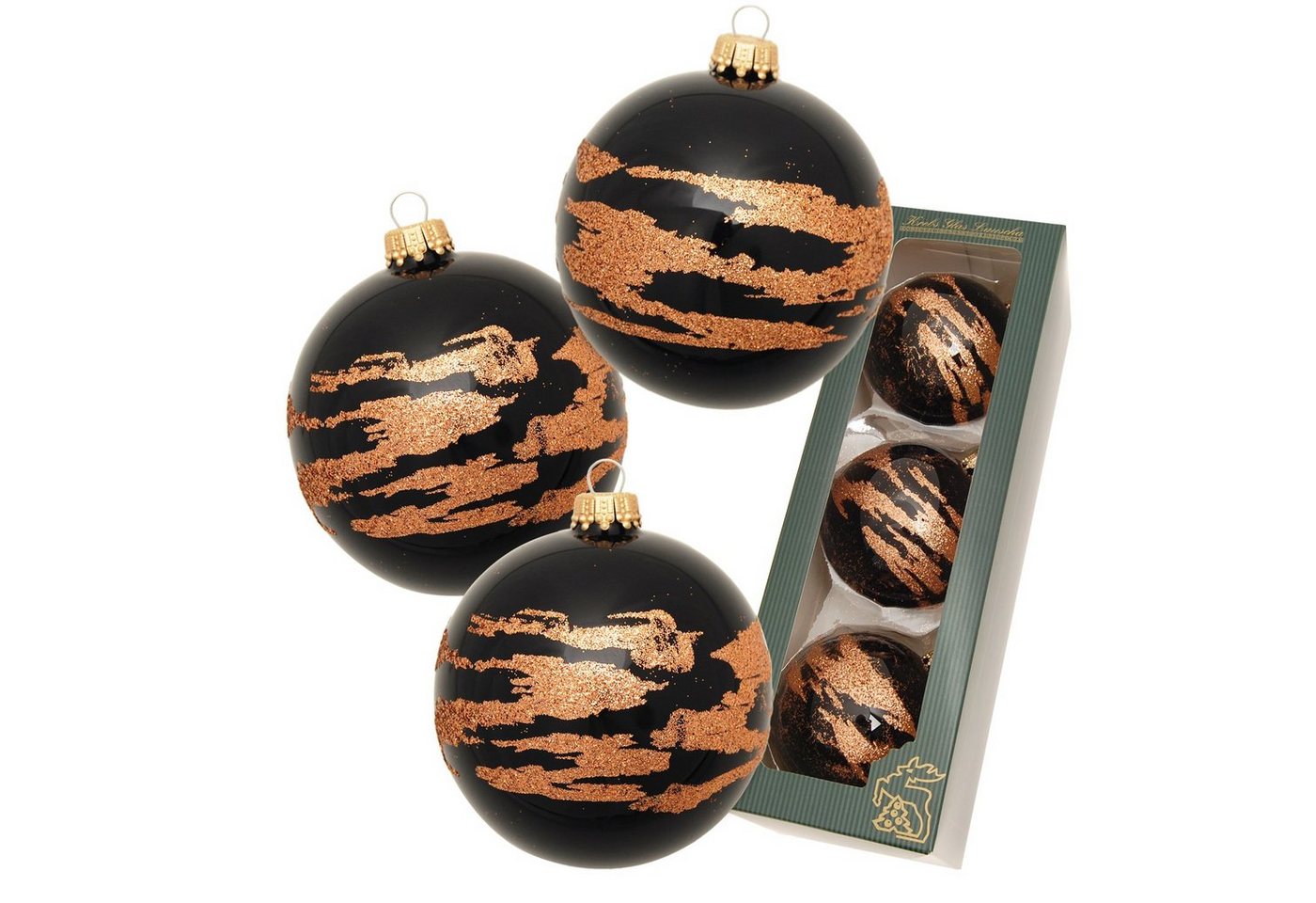 Krebs Glas Lauscha Christbaumschmuck African Xmas Ebenholz mit Kupferstaub, 3er Set, schwarz glanz, 8cm (3-tlg) von Krebs Glas Lauscha