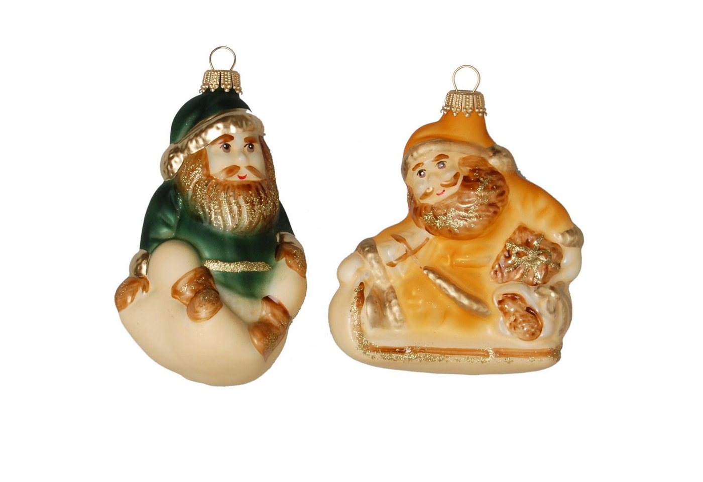 Krebs Glas Lauscha Christbaumschmuck Countryfarben Gelb 10cm Weihnachtsmann-Set, mundgeblasenes Glas, (2-tlg) von Krebs Glas Lauscha