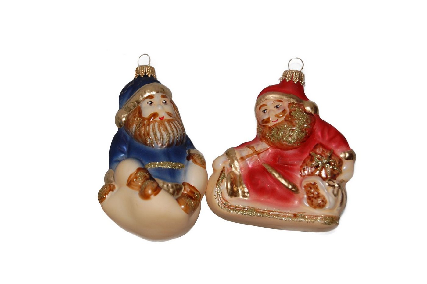 Krebs Glas Lauscha Christbaumschmuck Countryfarbig Rot / Blau 10cm Weihnachtsmann-Set, mundgeblasenes (2-tlg) von Krebs Glas Lauscha