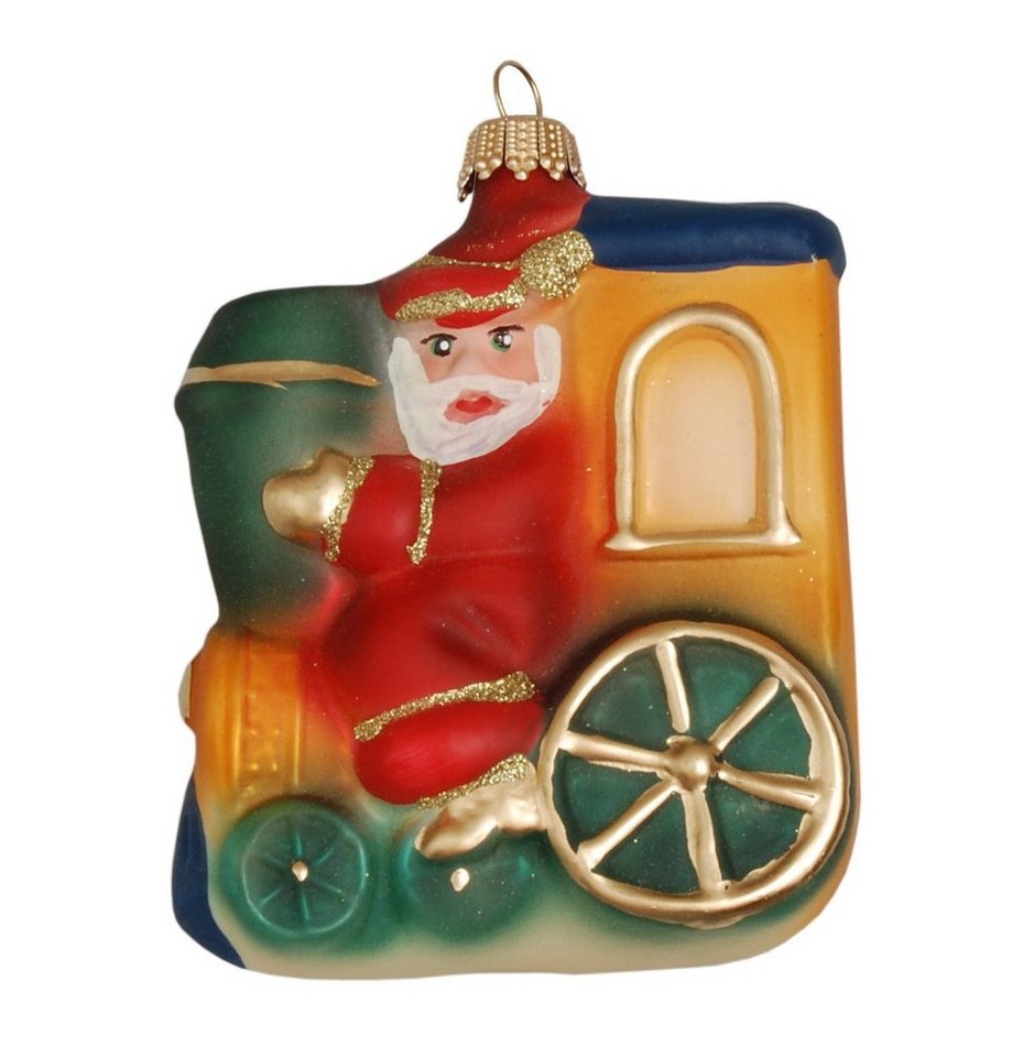 Krebs Glas Lauscha Christbaumschmuck Multicolor matt 9cm Weihnachtsmann auf einer Lokomotive, (1-tlg) von Krebs Glas Lauscha