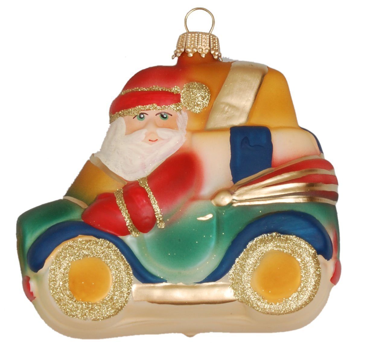 Krebs Glas Lauscha Christbaumschmuck Multicolor matt 9cm Weihnachtsmann in seinem Auto, Glassornament, (1-tlg) von Krebs Glas Lauscha
