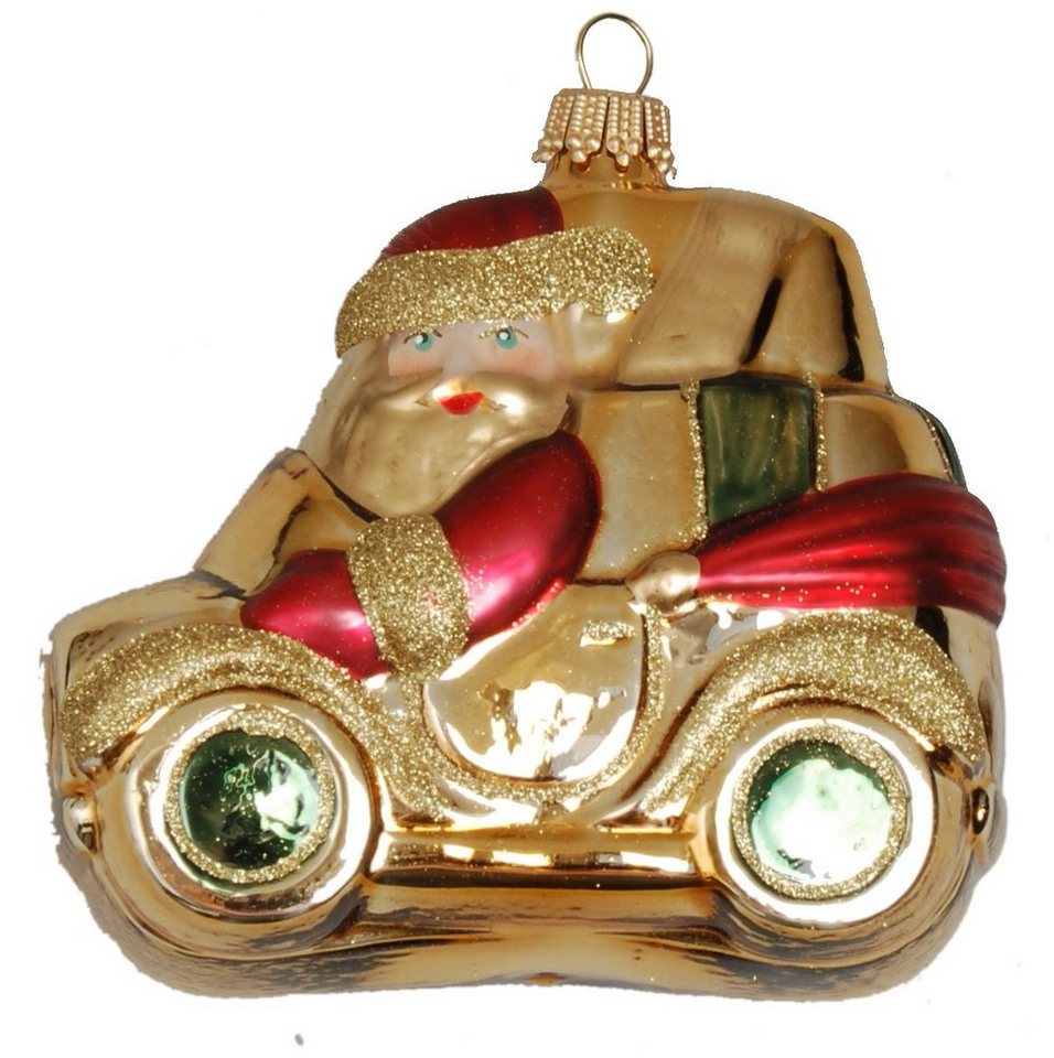 Krebs Glas Lauscha Christbaumschmuck Rot / Gold 9cm Weihnachtsmann in seinem Auto, Glassornament, (1-tlg) von Krebs Glas Lauscha