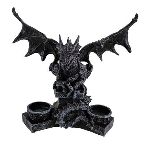 Kremers Schatzkiste 2er Teelichthalter Drache Drako 23cm Figur Skulptur aus Polyresin Dekoration von Kremers Schatzkiste