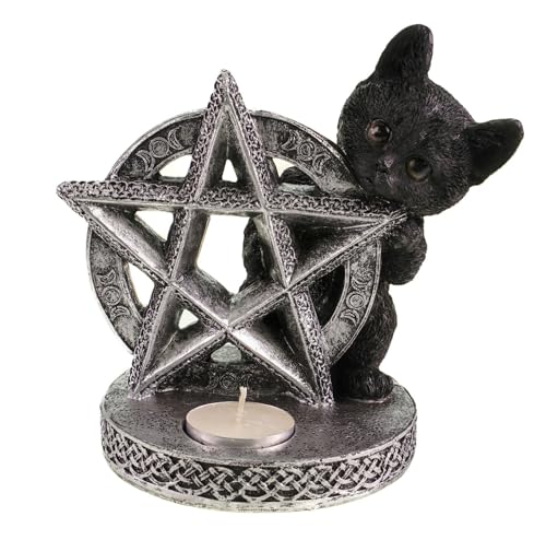 Kremers Schatzkiste PentagrammTeelichthalter Mystische Katze 16cm Figur Skulptur Dekoration Gothic von Kremers Schatzkiste