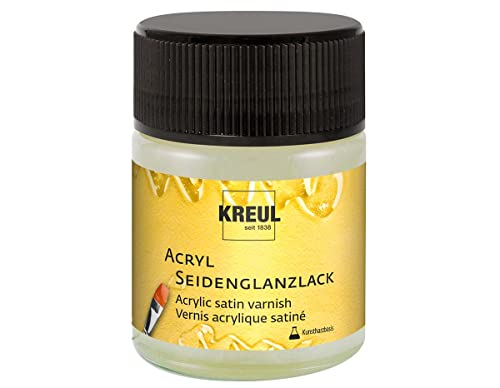 KREUL 79407 - Acryl Seidenglanzlack auf Kunstharzbasis, 50 ml Glas, seidenglänzend transparent, Schutz- und Überzugslack für durchgetrocknete Aufmalungen, für Innen und Außen geeignet von Kreul