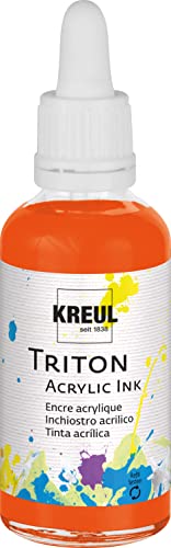 KREUL 17402 - Triton Acrylic Ink, Echtorange, 50 ml Glas mit Pipette zum Dosieren und Aufrühren, hohe Farbintensität, seidenmatt auftrocknend, für Leinwand und Papier von Kreul
