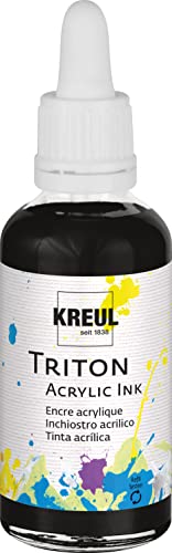 KREUL 17409 - Triton Acrylic Ink, Schwarz, 50 ml Glas mit Pipette zum Dosieren und Aufrühren, hohe Farbintensität, seidenmatt auftrocknend, für Leinwand und Papier von Kreul