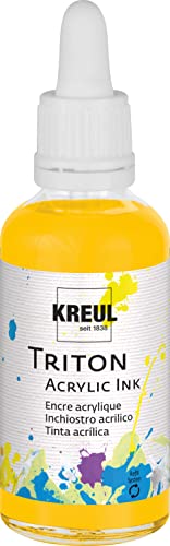 KREUL 17410 - Triton Acrylic Ink, Maisgelb, 50 ml Glas mit Pipette zum Dosieren und Aufrühren, hohe Farbintensität, seidenmatt auftrocknend, für Leinwand und Papier von Kreul