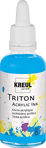 KREUL 17436 - Triton Acrylic Ink, Lichtblau, 50 ml Glas mit Pipette zum Dosieren und Aufrühren, hohe Farbintensität, seidenmatt auftrocknend, für Leinwand und Papier von Kreul