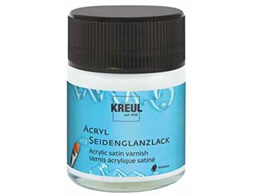 KREUL 79402 - Acryl Seidenglanzlack, seidenglänzend transparent,50 ml Glas, auf Wasserbasis, Schutz- und Überzugslack für durchgetrocknete Aufmalungen, bedingt witterungsbeständig, speichelecht von Kreul