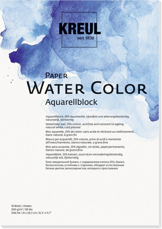 Kreul Leinwand Kreul Paper Water Color 10 Blatt 200 g/m², DIN A4 von Kreul