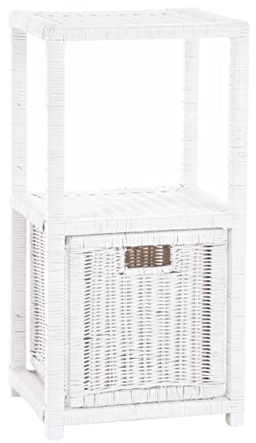 Badregal schmal stehend mit einem Korb Standregal Klein Bad Natur Rattan Regal 2 Ablagen Flur (Weiß) von Krines Home