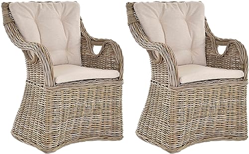 Krines Home 2er Set Rattansessel Skandinavischer Stil Natur Rattan Sessel breiter Armlehnsessel Wohnzimmer (Grau, 4) von Krines Home