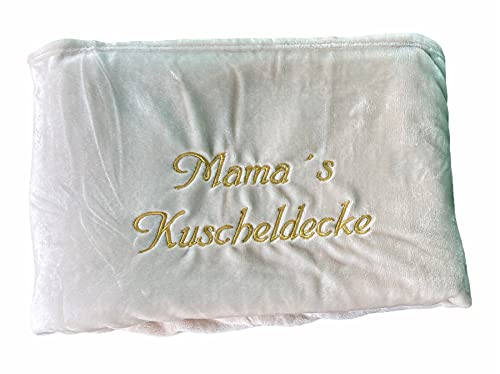 Krings Fashion Kuscheldecke XXL - 180 x 220 cm - Individuell anpassbar Bestickt mit Namen und Text - Hochwertige Decke - Tagesdecke - Farbe Creme - Stickfarbe wählbar von Krings Fashion