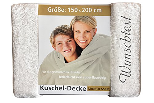 Krings Fashion Wohn- und Kuscheldecke 150 x 200 cm - Individuell anpassbar mit Namen und Text - extra weiche hochwertige Decke - Tagesdecke-Farbe Creme-Stickfarbe wählbar von Krings Fashion