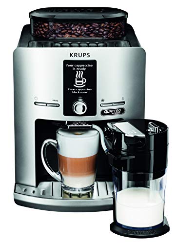 Krups Kaffeemühle für Espressobohnen, mit Milchaufschäumer, Topf aus Edelstahl, Kaffeemaschine, Kaffeebohnen Professionell silberfarben von Krups