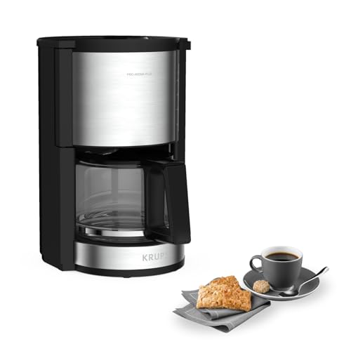 Krups KM3210 Pro Aroma Plus Filterkaffeemaschine | 10 Tassen | 1,25 L | 30-Minuten-Warmhaltefunktion | sichtbares Wasserstands Fenster | Tropfstopp-System | Schwarz mit Edelstahlapplikationen von Krups