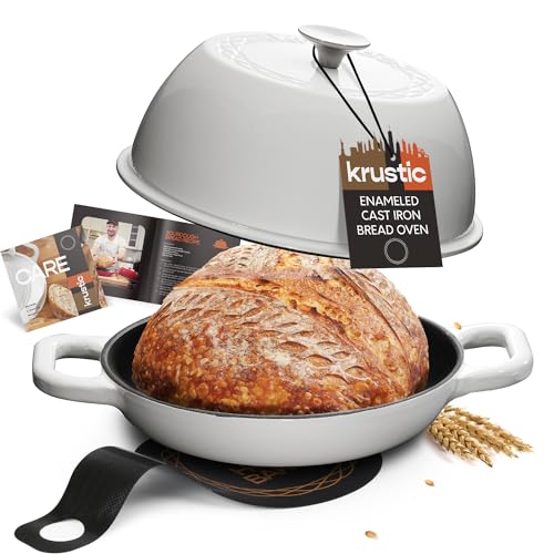 Krustic Schmortopf aus emailliertem Gusseisen zum Backen von Sauerteigbrot | 6 Quart Topf mit Deckel | 25,4 cm Keramik-Emaille dick beschichtetes Kochgeschirr-Set mit Antihaft-Silikon-Backmatte zum von Krustic